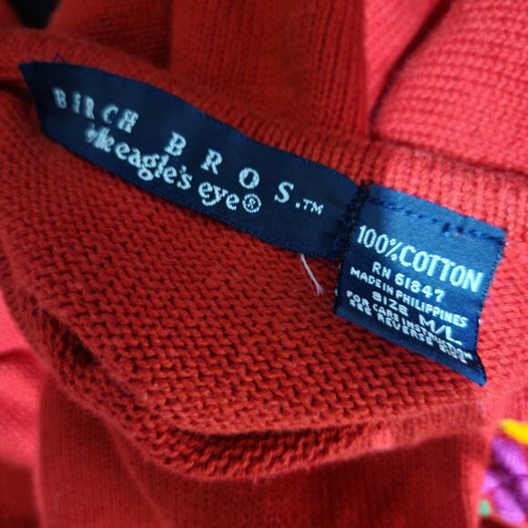 Vintage Birch Bros Eagles Eye Embroidery Sweater Red Floral Bouquet Medium Large - Picture 7 of 14